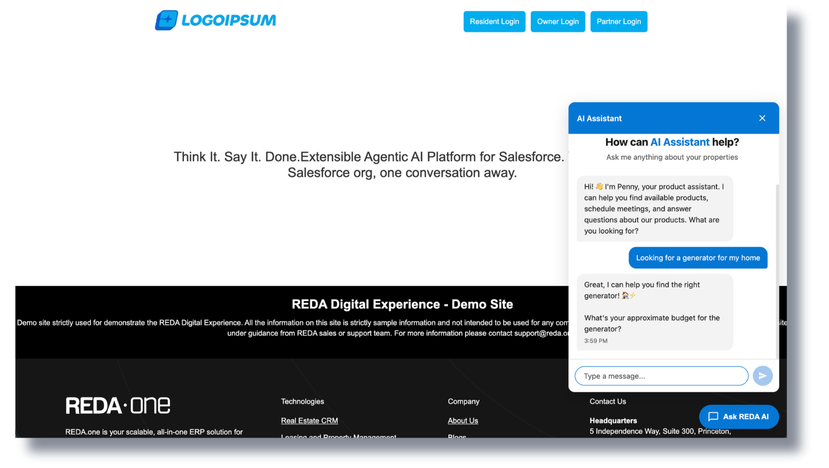 REDA AI chat widget on a public community portal